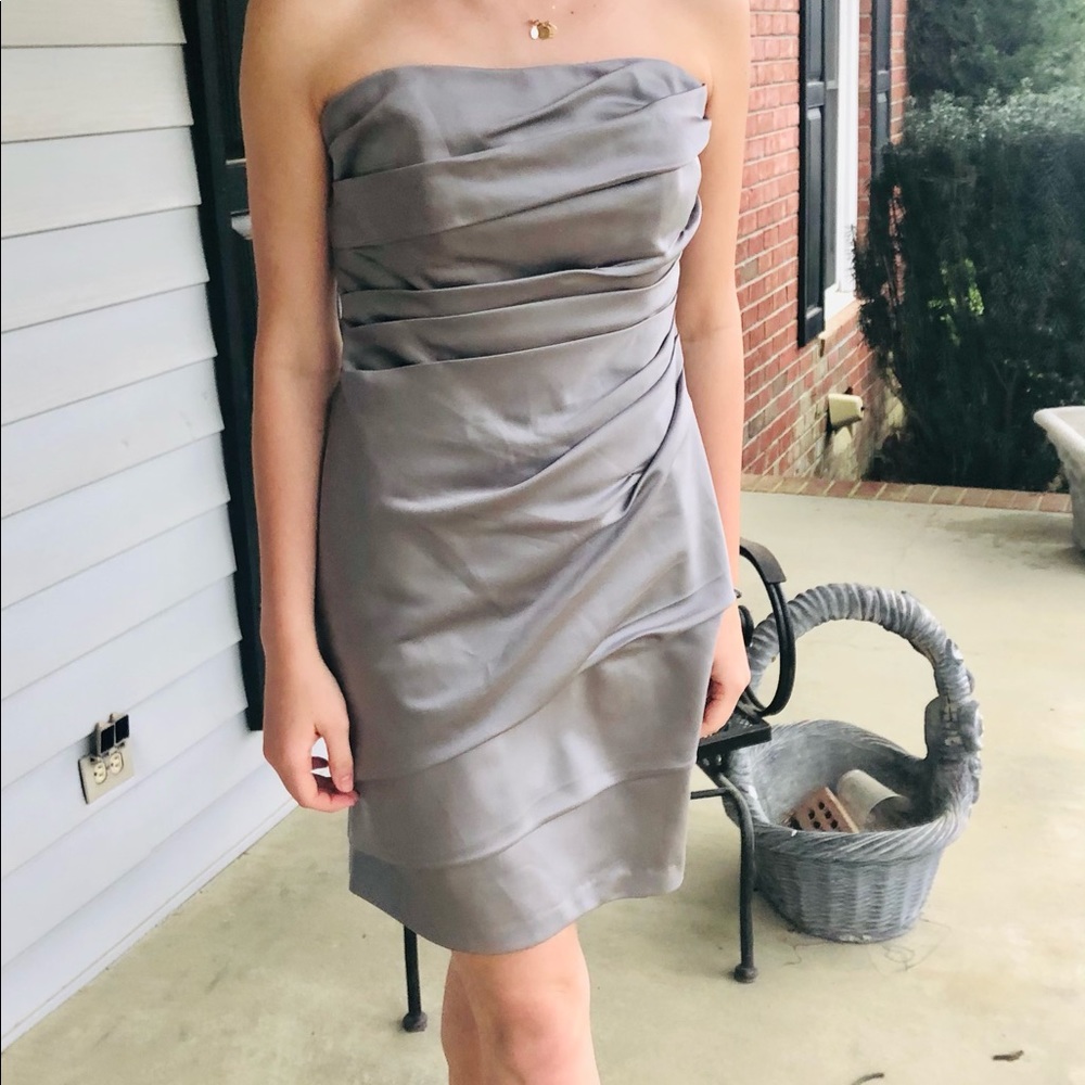 Strapless silver Satin Cocktail Homecoming Dress sz8